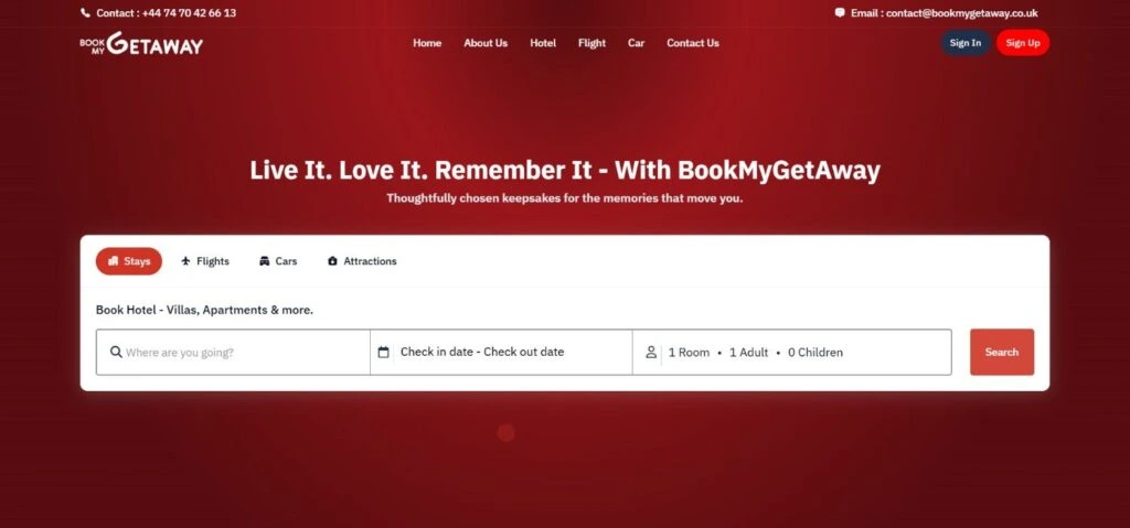 Book My Getaway Website